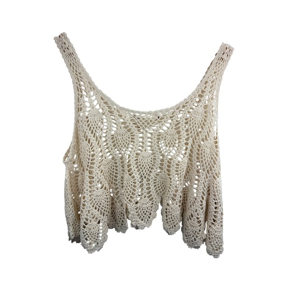 NWT Chelsea Violet Crochet Knit Crop Tank Top Cream Boho Festival Women's Size M - Picture 2 of 8